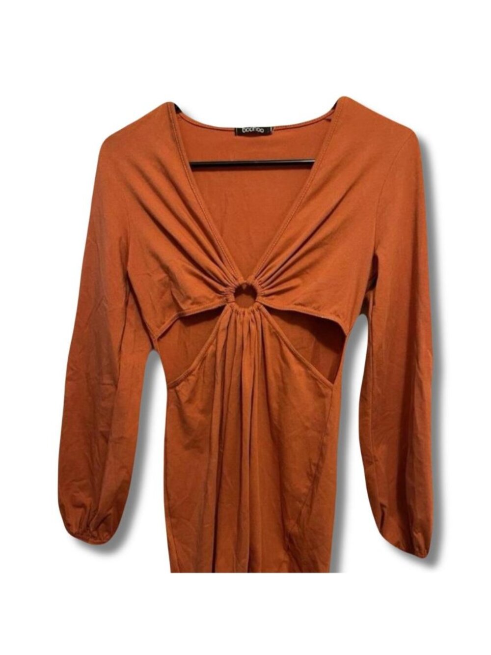 Orange long sleeve dress with tie detail